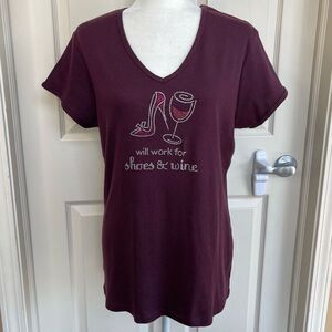 Chris’s Stuff Rhinestone Shoes Wine Short Sleeve T-Shirt (Purple) - XL